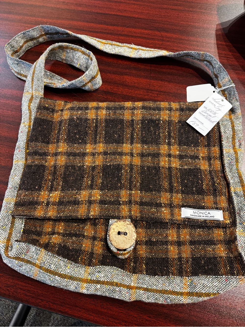 Brown & Mustard Plaid Wool Crossbody Bag